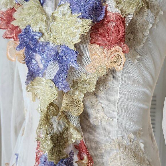 💥WOW! MANDALAY Fairy Sheer Appliqué Ruffled Collar Blouse Top Embellished Y2k - Picture 8 of 16